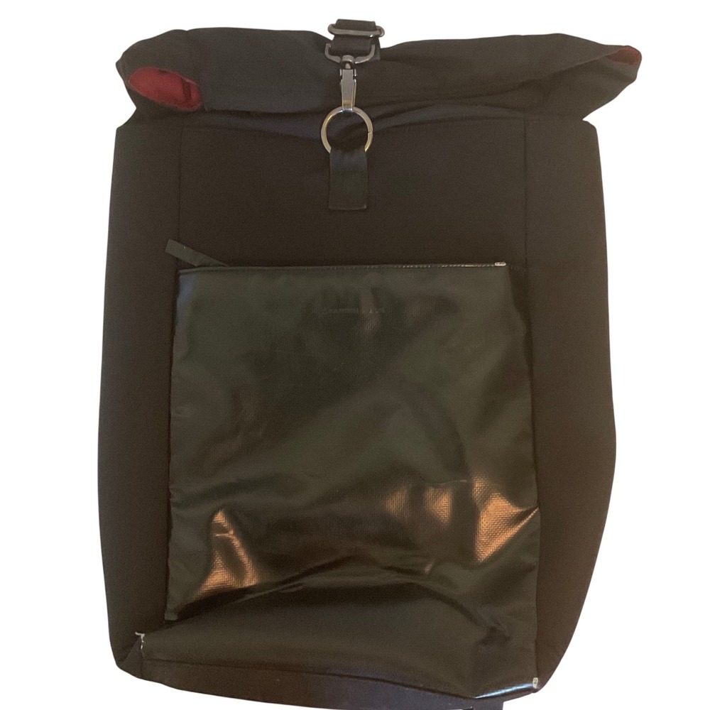 Kapten & Son Lund Black Roll Top Padded Bookbag Red Lining RARE